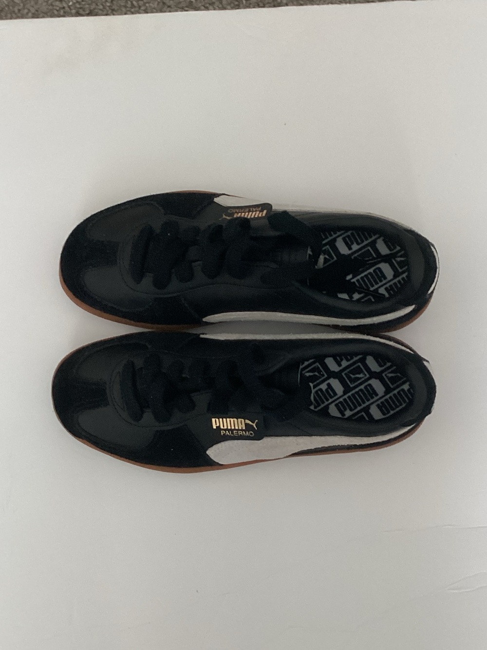 Puma Black and White Palermo Sneakers with Gum Sole